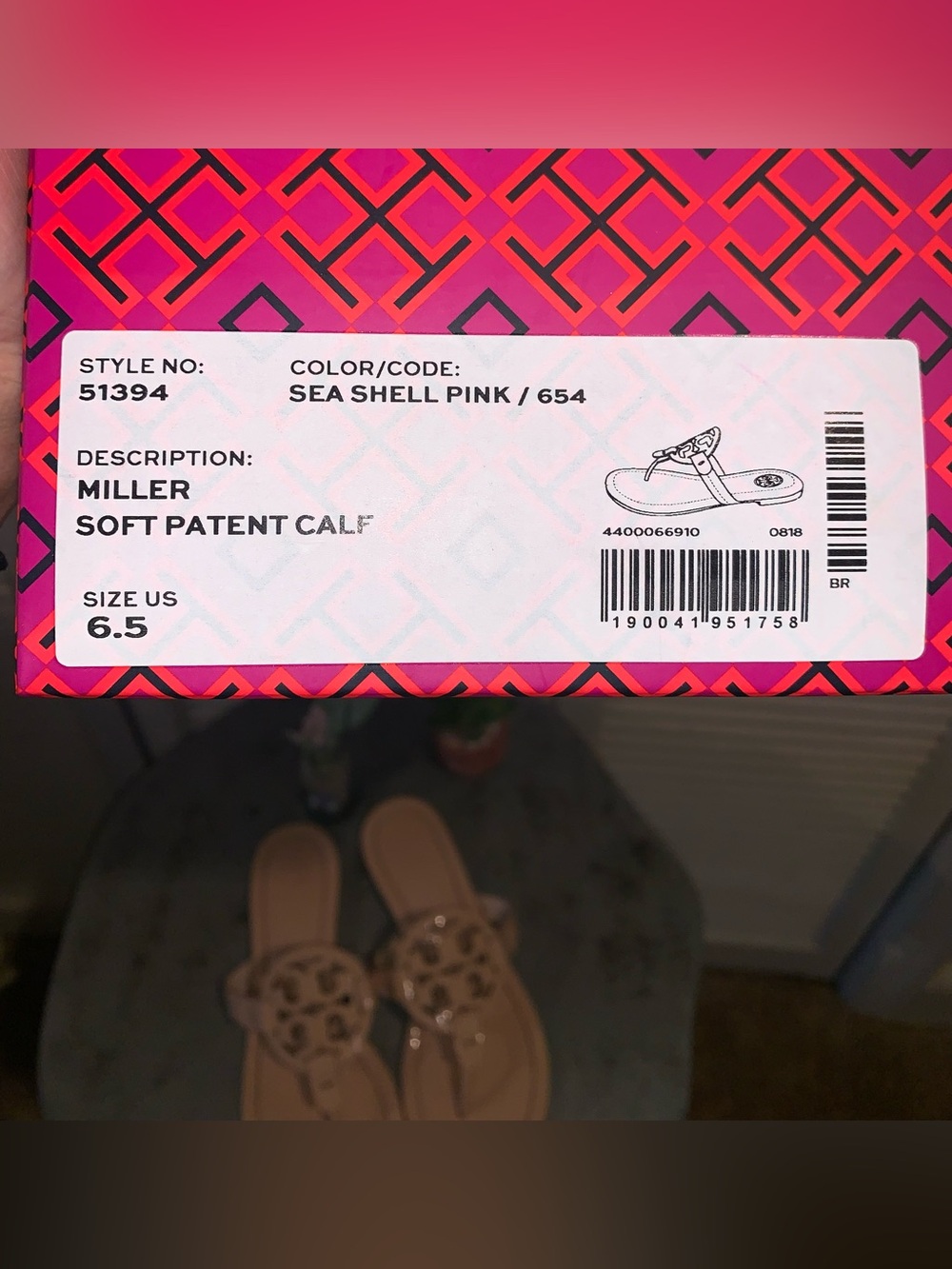 Tory Burch Miller Patent Leather Sandals Sea Shell Pink with box bag Size 6.5 - Picture 3 of 10